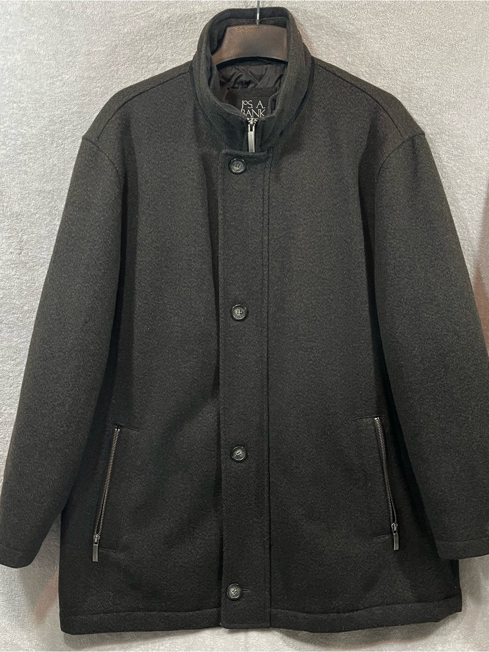 Jos A Bank Mens XL Brown Wool Blend Tweed Quilted Lining Car Coat Jacket